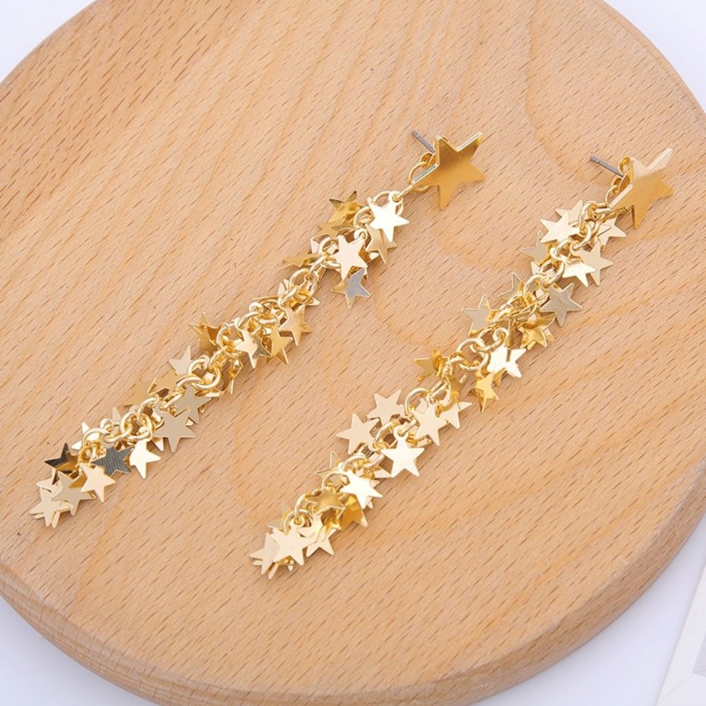 Star Drop & Dangle Gold Earrings - Picture 3 of 5